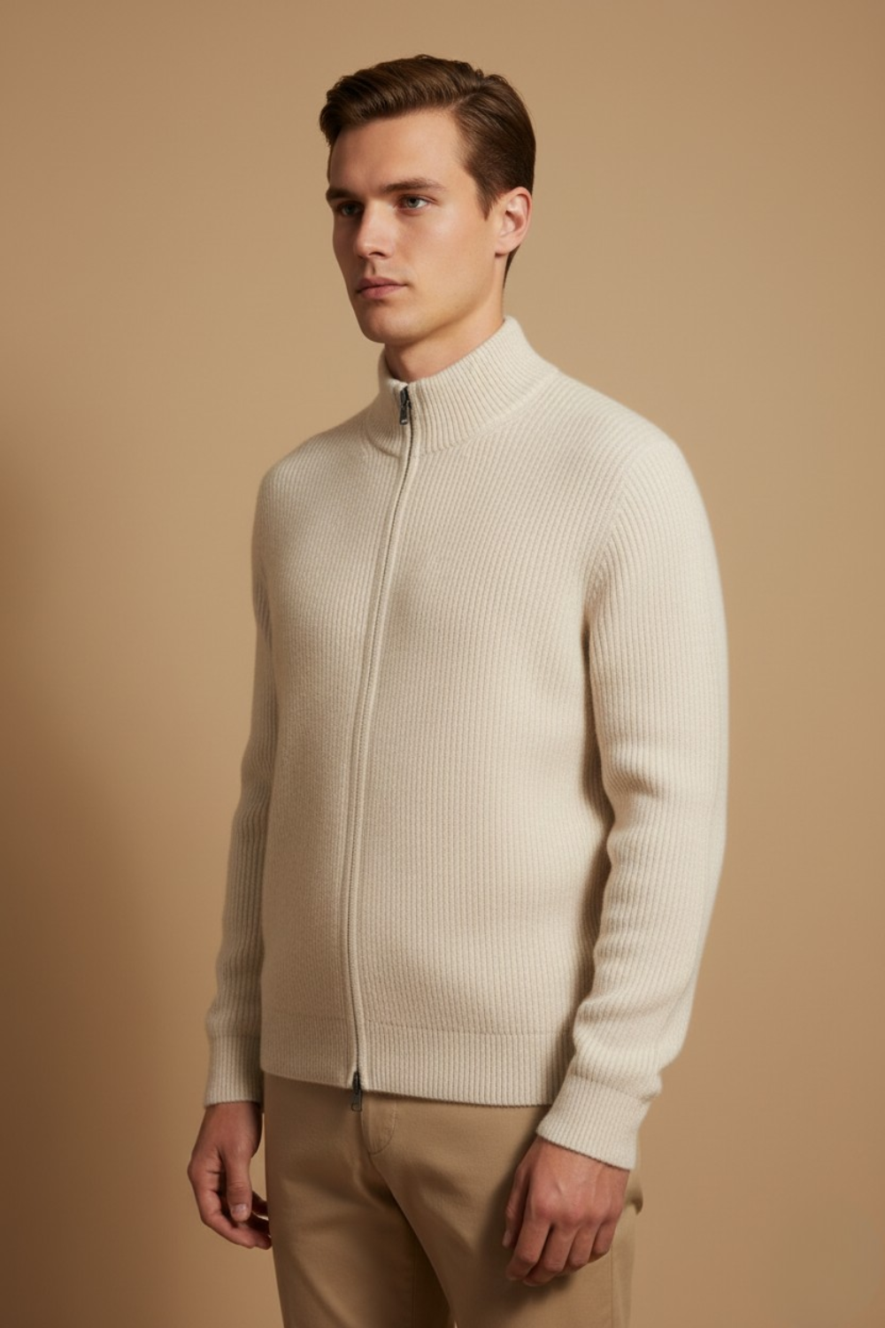 RIBBED ZIP UP VEST CREME