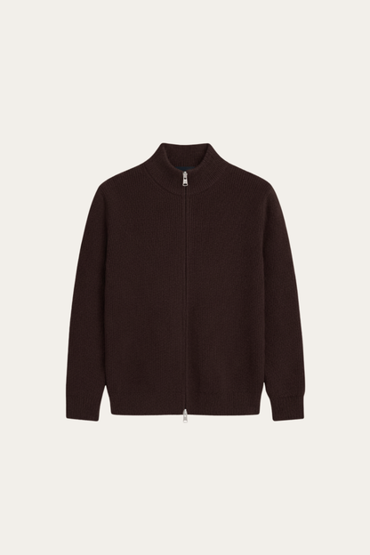 RIBBED ZIP UP VEST BROWN