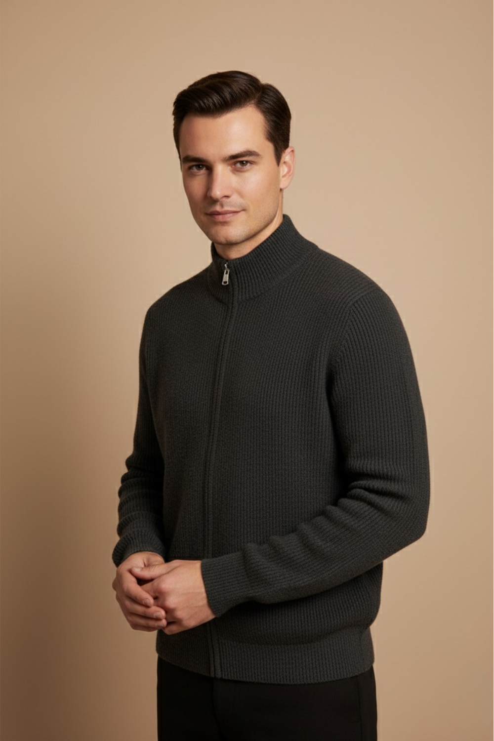 RIBBED ZIP UP VEST DARK GREY