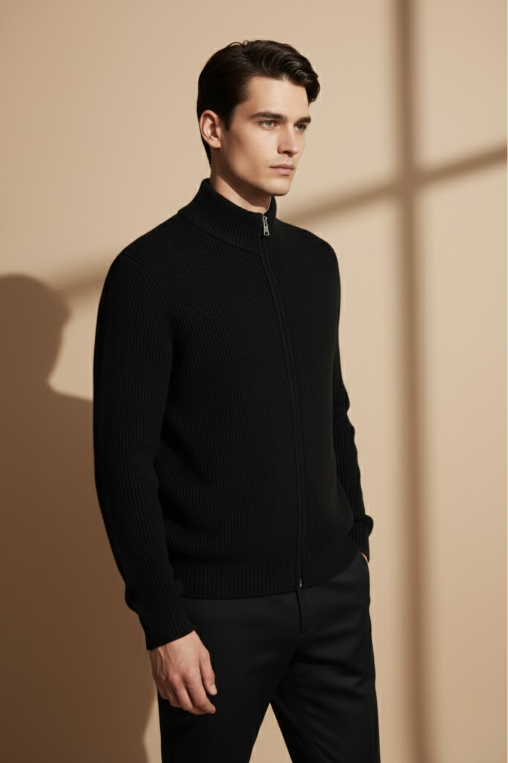 RIBBED ZIP UP VEST BLACK